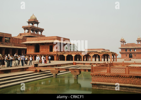 Royal Apartments, Partial view of Panch Mahal, Partial view of Anup Talao, Built in red sandstone. Stock Photo