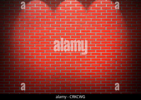 red brick wall background with beams of light may use as halloween background Stock Photo