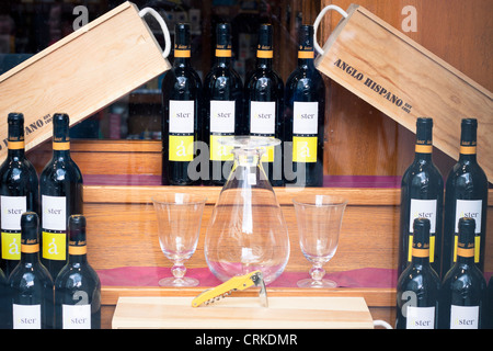 Detail of shop window with displayed bottles of alcohol. Gibraltar, UK. Stock Photo