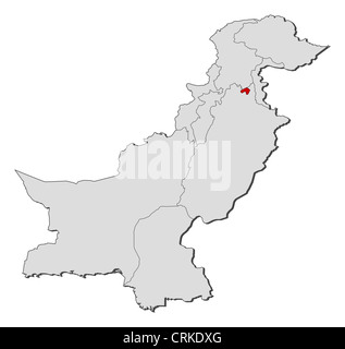 Political map of Pakistan with the several provinces where Islamabad is highlighted. Stock Photo