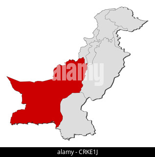 Political map of Pakistan with the several provinces where Balochistan is highlighted. Stock Photo