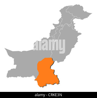 Political map of Pakistan with the several provinces where Sindh is highlighted. Stock Photo