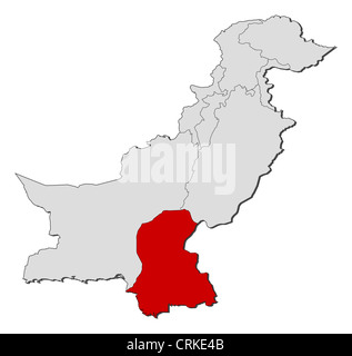 Political map of Pakistan with the several provinces where Sindh is highlighted. Stock Photo