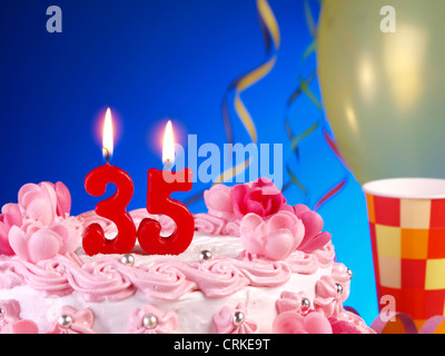 Birthday-anniversary cake with candles showing Nr. 35 Stock Photo