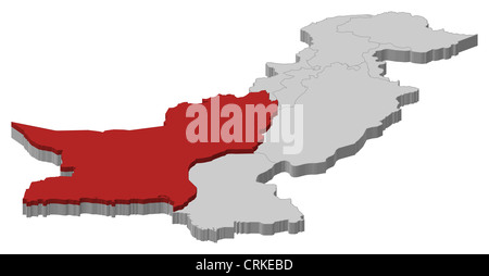 Political map of Pakistan with the several provinces where Balochistan is highlighted. Stock Photo