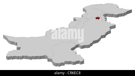 Political map of Pakistan with the several provinces where Islamabad is highlighted. Stock Photo