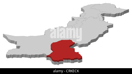 Political map of Pakistan with the several provinces where Sindh is highlighted. Stock Photo