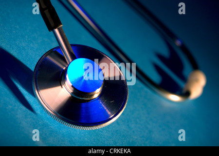 Stethoscope, used to listen to sounds within the body. It is most commonly used to listen to the heart, lungs and chest. Stock Photo