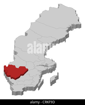 Vastra Gotaland, County Of Sweden. Colored Elevation Map With Lakes And ...