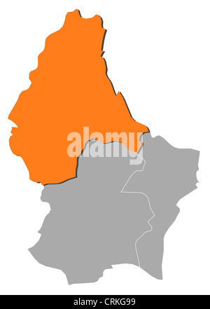 Political map of Luxembourg with the several districts where Diekirch is highlighted. Stock Photo