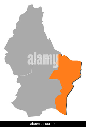 Political map of Luxembourg with the several districts where Grevenmacher is highlighted. Stock Photo