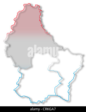 Political map of Luxembourg with the several districts where Diekirch is highlighted. Stock Photo