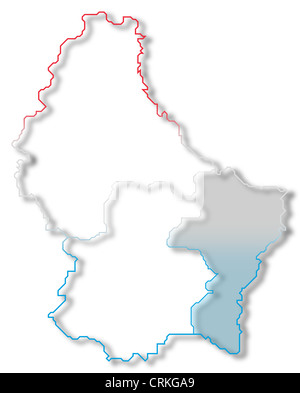 Political map of Luxembourg with the several districts where Grevenmacher is highlighted. Stock Photo
