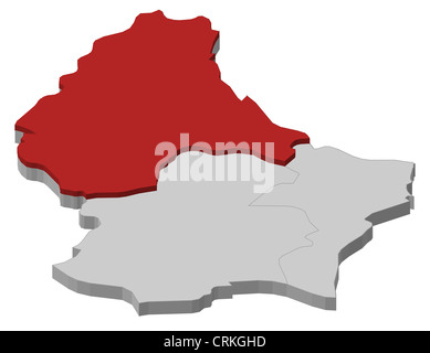 Political map of Luxembourg with the several districts where Diekirch is highlighted. Stock Photo