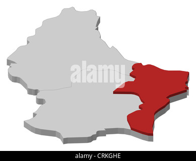 Political map of Luxembourg with the several districts where Grevenmacher is highlighted. Stock Photo