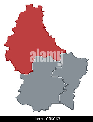 Political map of Luxembourg with the several districts where Diekirch is highlighted. Stock Photo