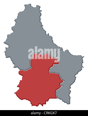 Political map of Luxembourg with the several districts where the district Luxemburg is highlighted. Stock Photo