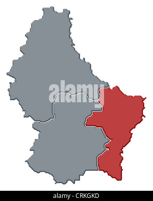 Political map of Luxembourg with the several districts where Grevenmacher is highlighted. Stock Photo