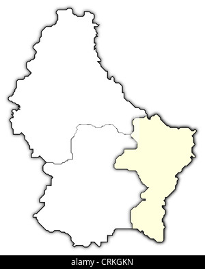 Political map of Luxembourg with the several districts where Grevenmacher is highlighted. Stock Photo