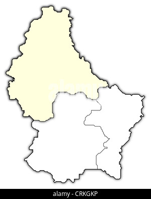 Political map of Luxembourg with the several districts where Diekirch is highlighted. Stock Photo