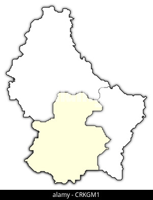 Political map of Luxembourg with the several districts where the district Luxemburg is highlighted. Stock Photo