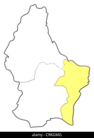 Political map of Luxembourg with the several districts where Grevenmacher is highlighted. Stock Photo