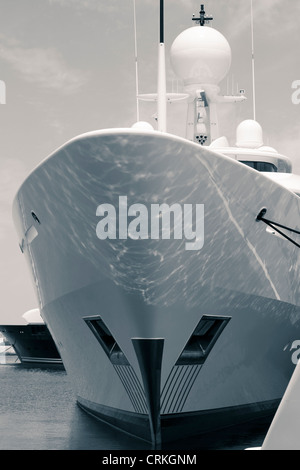 Detail of luxury yacht in port, digitally retouched and toned photo. Stock Photo