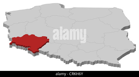 Political map of Poland with the several provinces (voivodships) where Lower Silesian is highlighted. Stock Photo