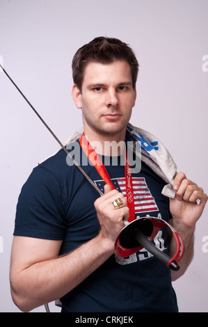 USA fencer and author Tim Morehouses poses at the USOC Media Summit in Dallas, TX prior to the 2012 London Olympics Stock Photo