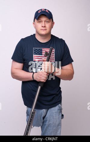 Paralympic Army  soldier shooting athlete  Josh Olson  at the Team USA Media Summit in advance of the 2012 London Olympics Stock Photo