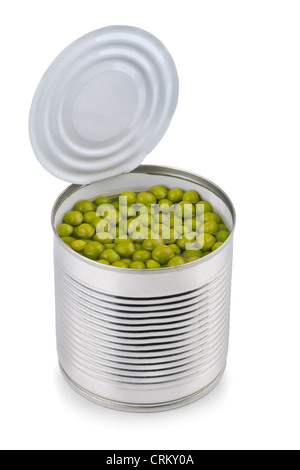 Canned green peas isolated on white Stock Photo