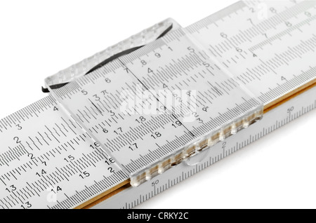 Close-up of slide rule isolated on white Stock Photo