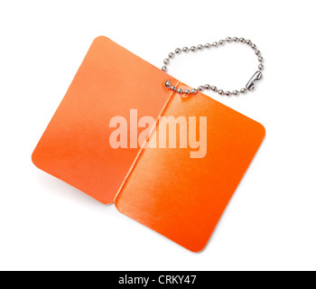 Blank orange paper tag isolated on white Stock Photo