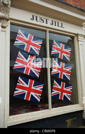 A window display with Welsh flags in the centre of the town of Port ...