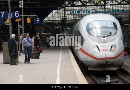ICE3 (Intercity Express) passenger train arriving at the main railway station (Hauptbahnhof) Cologne Germany Stock Photo