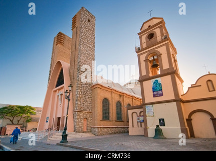 Parroquia de Nuestra Senora de Guadalupe, church and bell tower at Plaza Principal in Reynosa, Rio Grande Valley, Mexico Stock Photo
