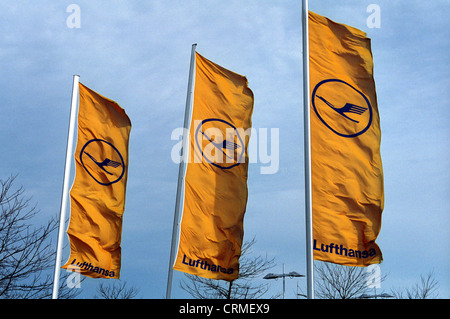 Flags of Deutsche Lufthansa AG in the wind Stock Photo