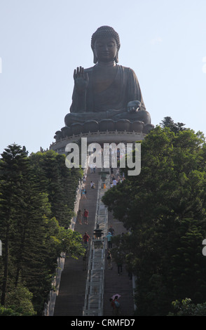 It's a photo of a Big buddha in Hong Kong on Lantau island. Its name is Tian Tan Buddha. It is very popular and touristic Stock Photo