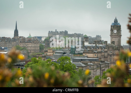 Edinburgh skyline taken from Calton Hill with the royal castle in the background in Edinburgh, Scotland
