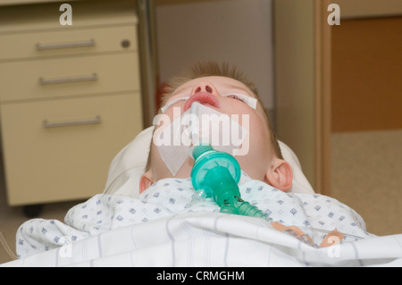 A young boy being prepared for an endoscopic procedure. Stock Photo