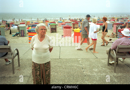 Borkum, elderly lady on the beach promenade Stock Photo