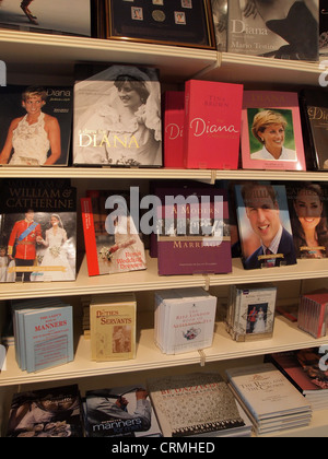 Contents of a book shelf in Kensington Palace gift shop, London, England, May 17, 2012, © Katharine Andriotis Stock Photo