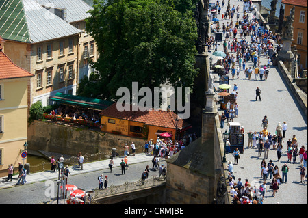 Tourists at Charles Bridge, Prague, Czech Republic Stock Photo