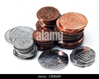 Piles of British coins, silver and copper Stock Photo