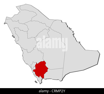 Asir Map 'Asir, region of Saudi Arabia. Colored elevation map with lakes and ...