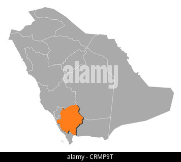 Asir Map 'Asir, region of Saudi Arabia. Colored elevation map with lakes and ...