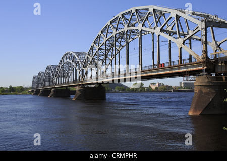 Main Railway Bridge across the river Daugava - Riga - Landscape Stock Photo