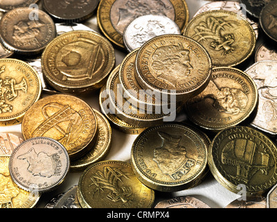 British coins, pounds and silver Stock Photo