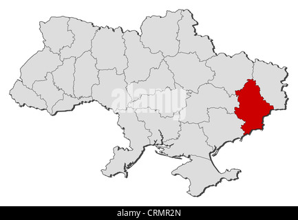 Political map of Ukraine with the several oblasts where Donetsk is highlighted. Stock Photo