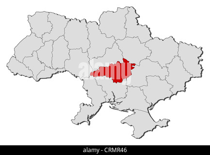 Political map of Ukraine with the several oblasts where Kirovohrad is highlighted. Stock Photo